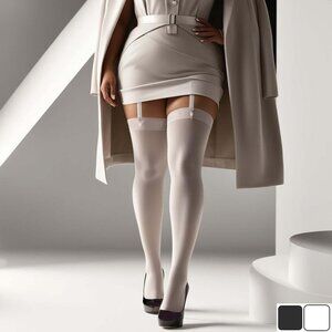 Plus Opaque Stockings Womens Queen Black or White Plain Top Thigh High Hosiery